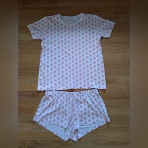Lake Pajamas Pink And White Pattern Short Sleeve Set Medium